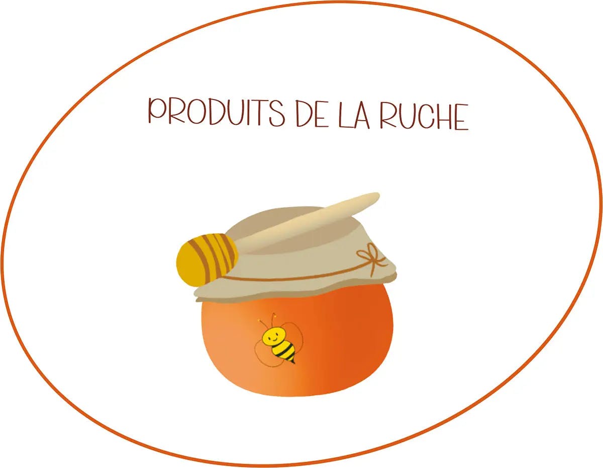 Image illustrée d'un pot de miel avec une abeille pour représenter les produits de la ruche