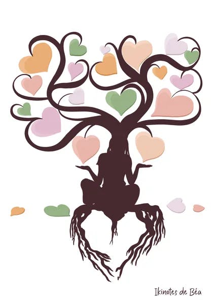 Dessin d'un arbre avec des feuille en forme de coeur