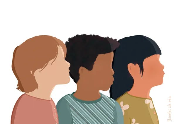 Affiche composée de trois silhouettes d'enfant de différentes cultures