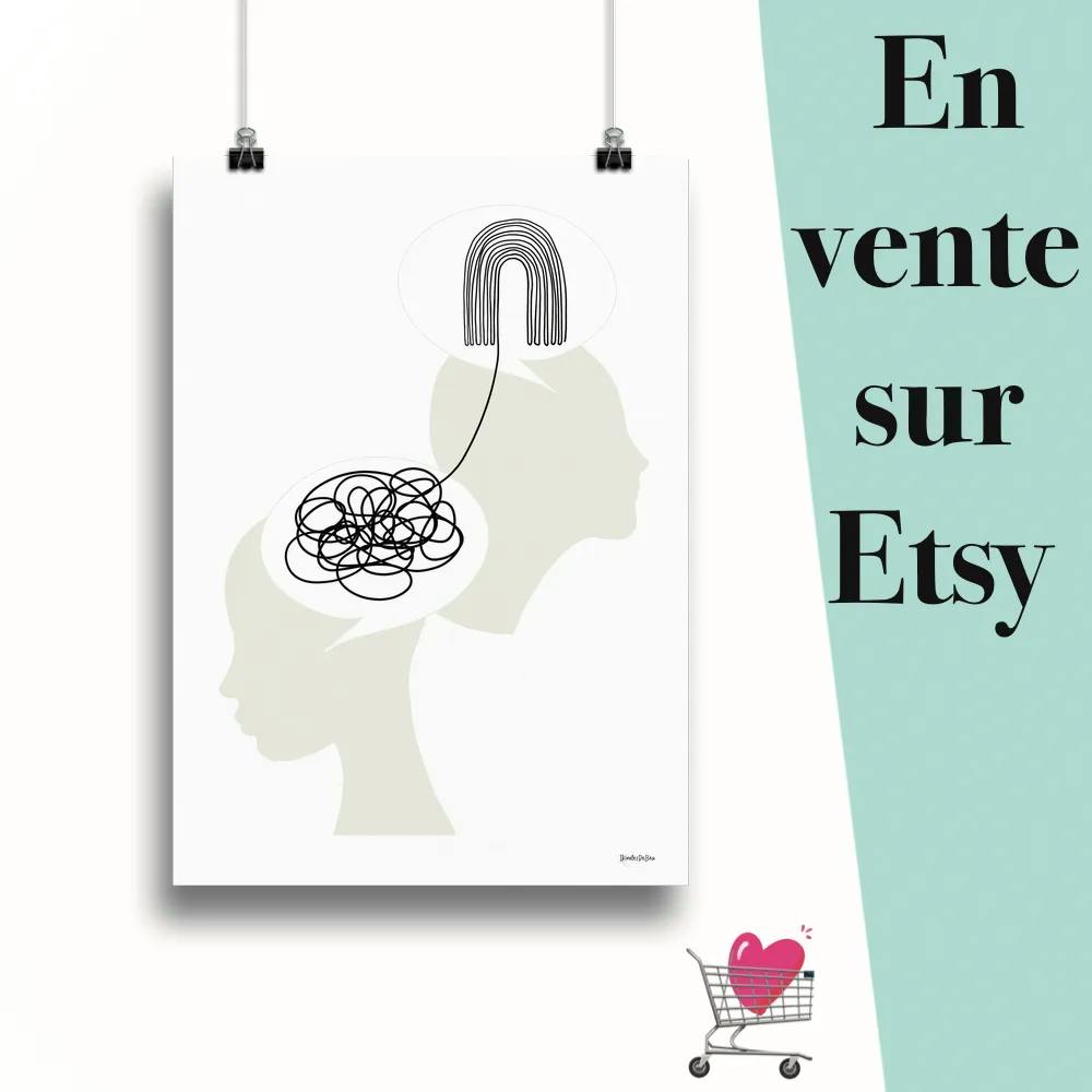Affiche "Discussion minimaliste" suspendu par des pinces avec le message en vente sur Etsy