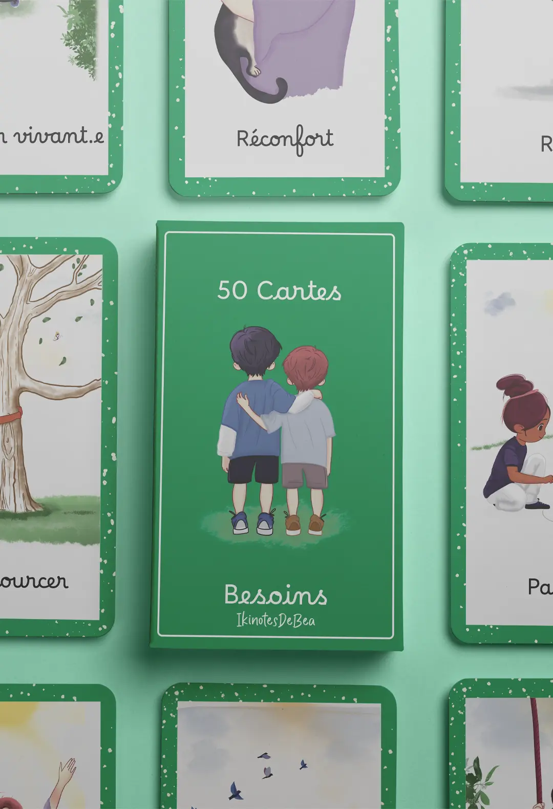Photo d'un jeux de cartes d'émotions et besoin en préparation